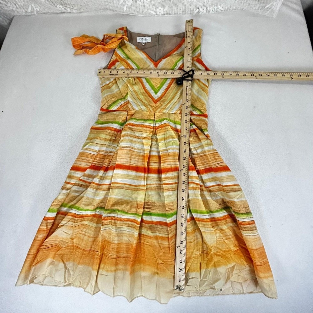 Kasper A-Line Dress Womens Size 4 Orange Striped Summer Brunch Sleeveless Bow - Picture 12 of 13